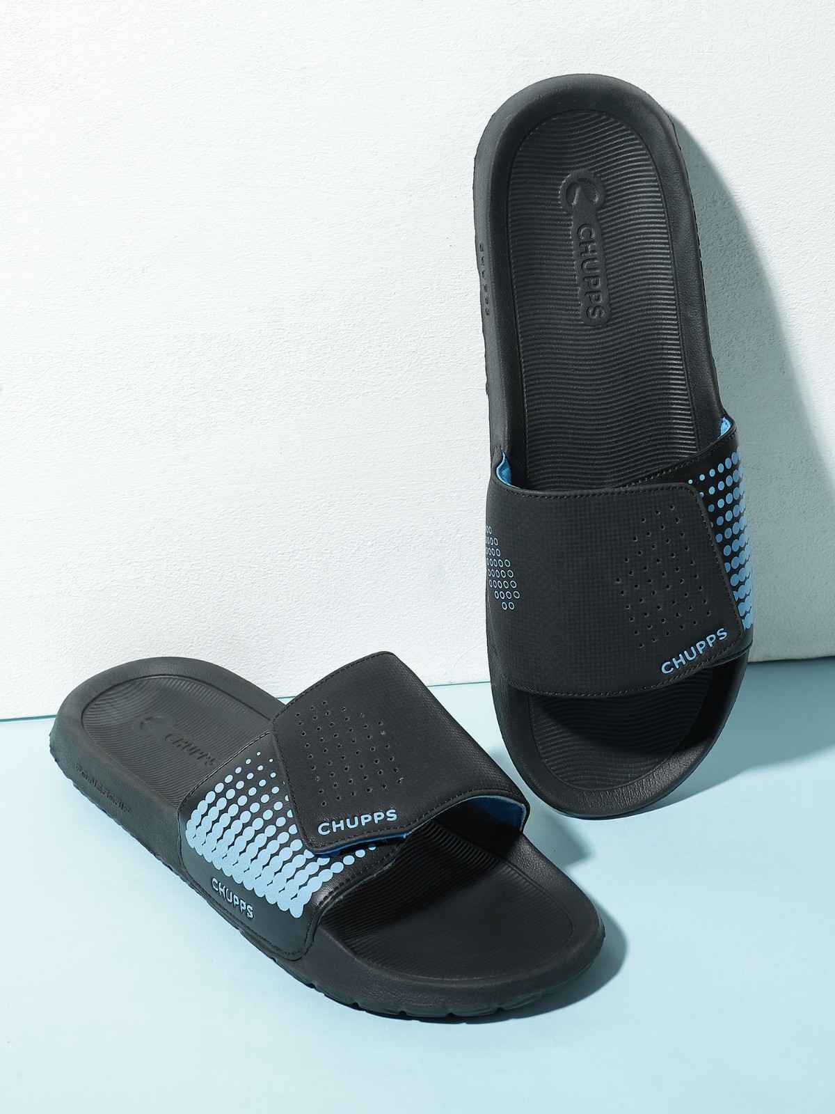 Chupps Mens OFFSET Black Flipflop  Sliders