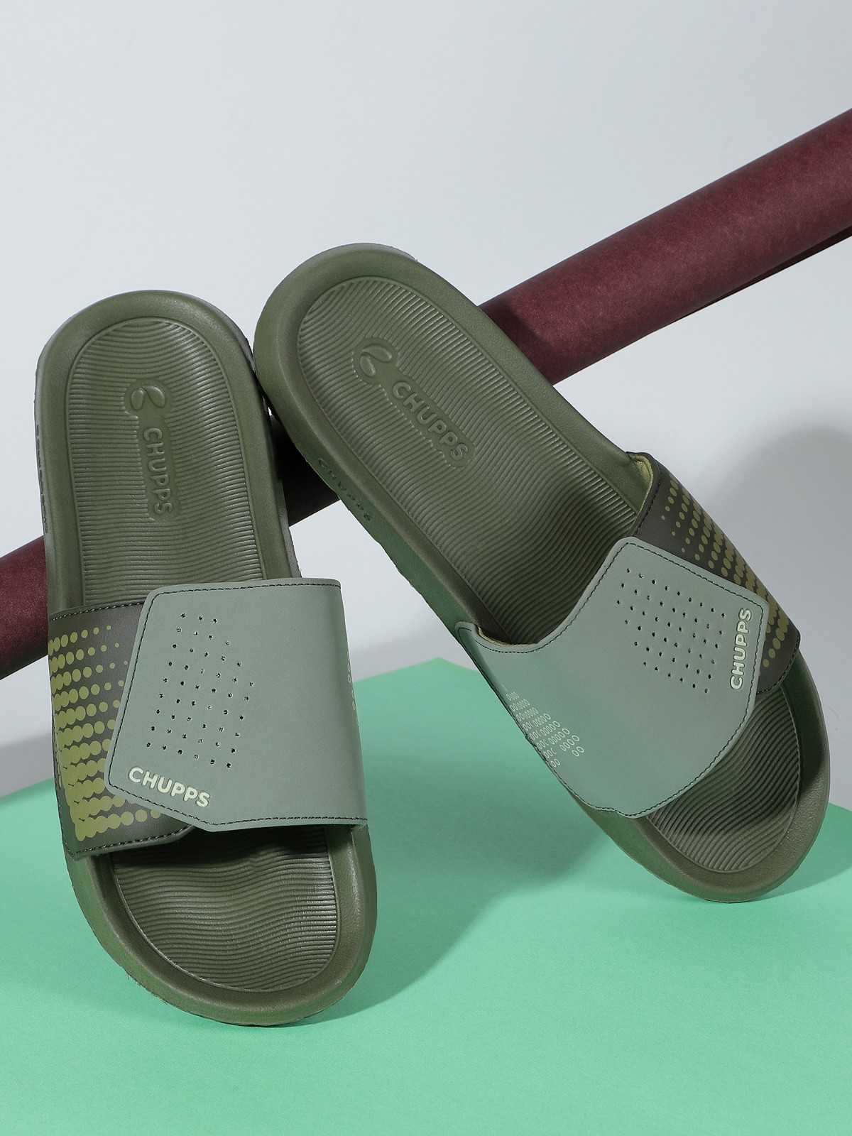 Chupps Mens OFFSET Olive Flipflop  Sliders