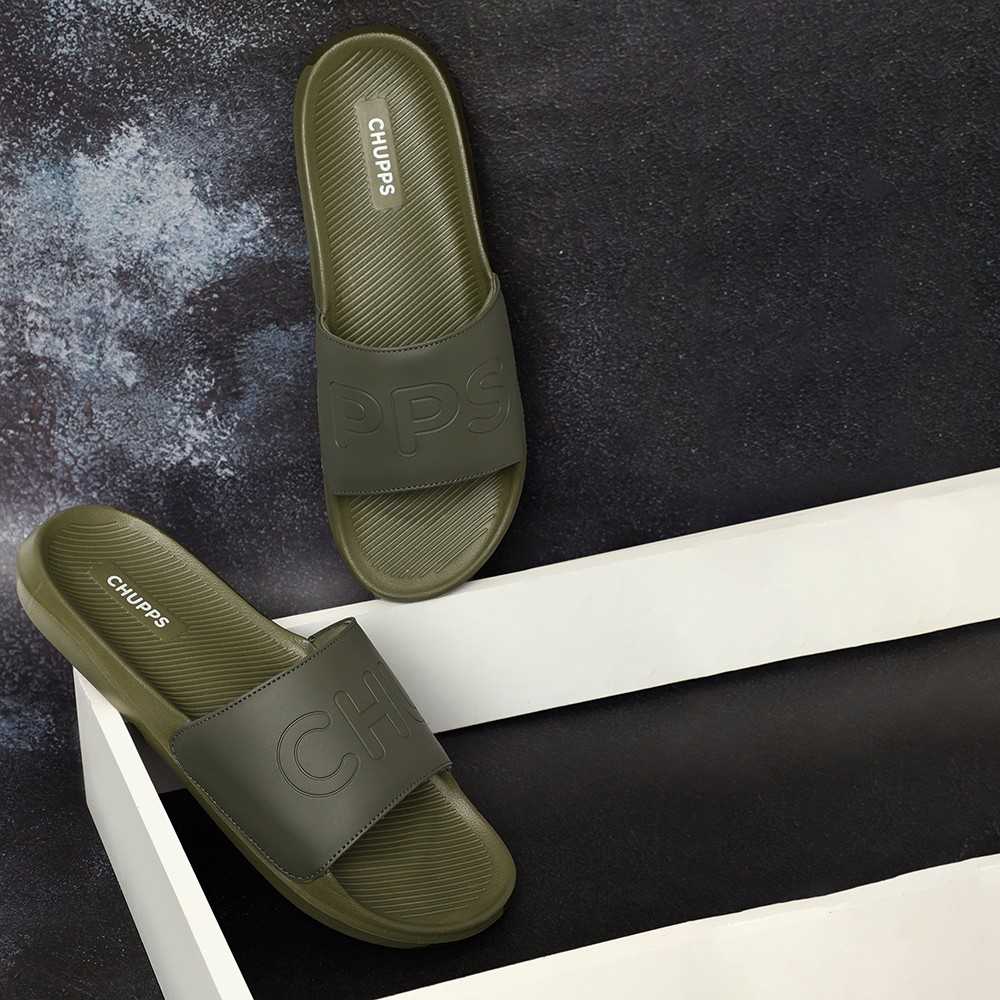 Chupps Mens Pure OLIVE Flipflop  Sliders