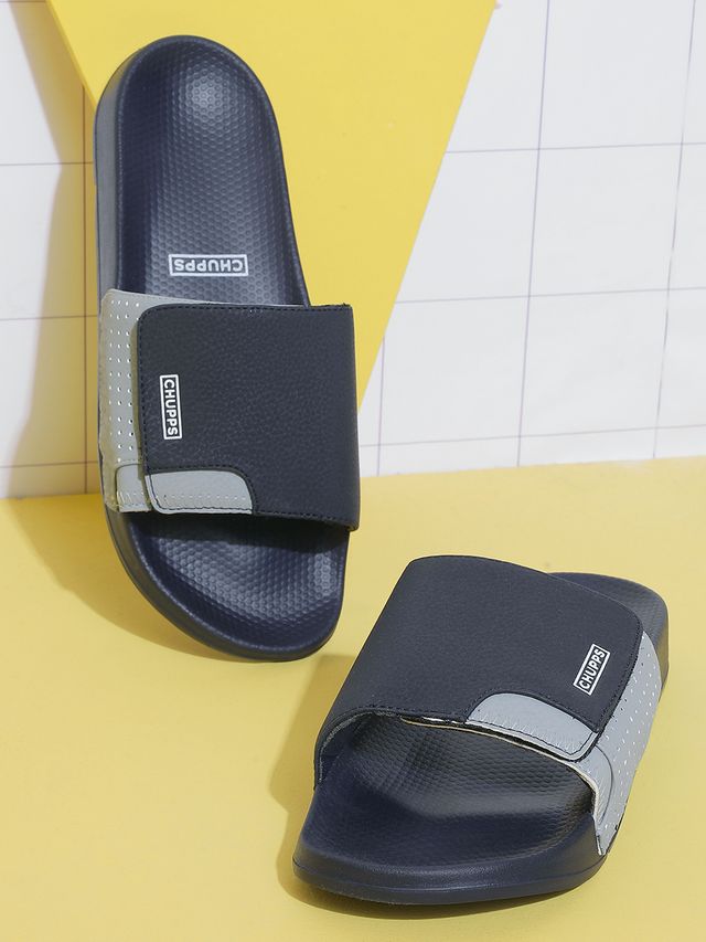 Chupps Mens Solid Hues NAVYGREY Flip flop  Sliders