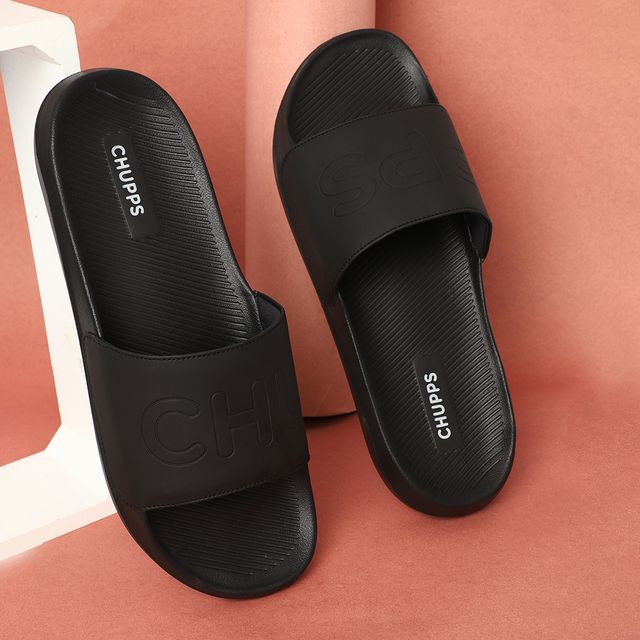 Chupps Mens Pure BLACK Flip flop  Sliders