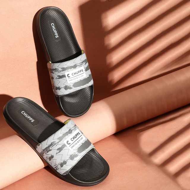 Chupps Mens Traction BLACK GREY Flip flop Sliders