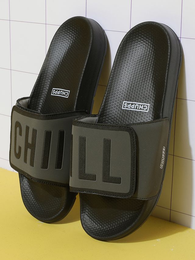 Chupps Mens Chill Out BLACK GREY Flip flop Sliders