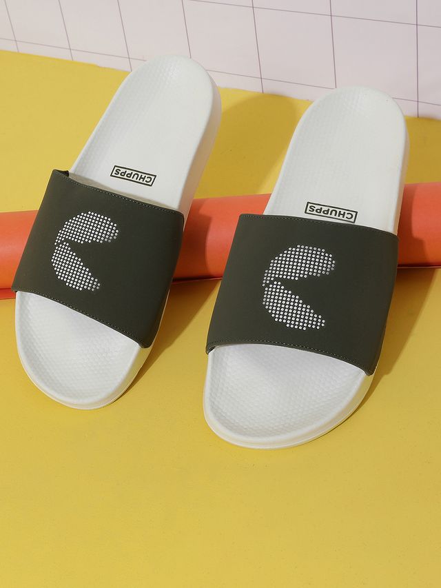 Chupps Mens Dot Fusion WHITE OLIVE Flip flop Sliders