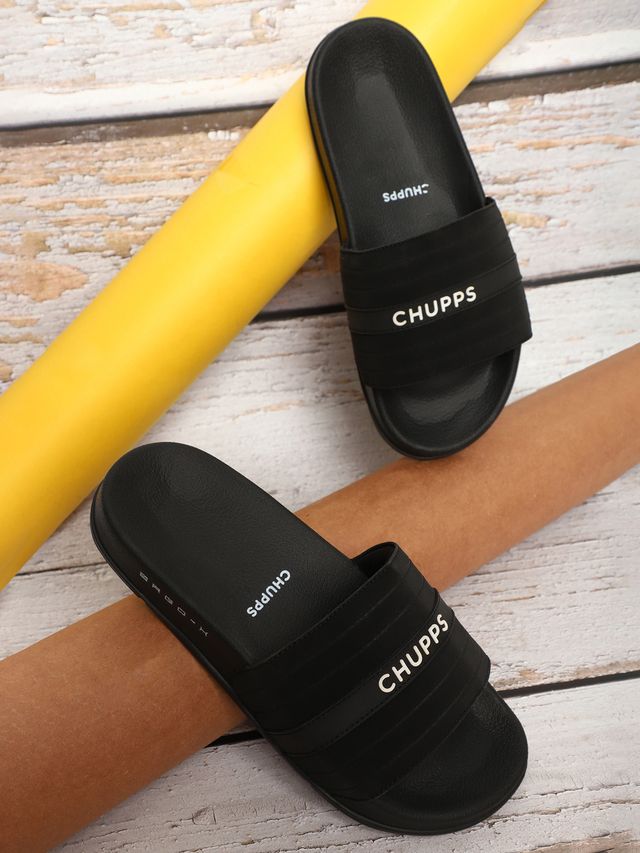 Chupps Womens Stitch Black Black Flip flop Sliders