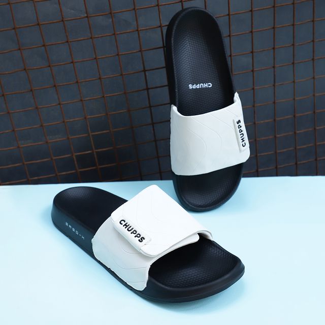 Chupps Mens Flow White Black Flipflop Sliders