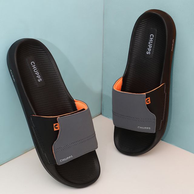 Chupps Mens Vapor GREY BLACK Flip flop Sliders