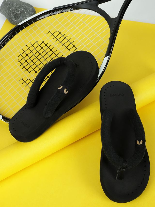 Chupps Womens PLUSH BLACK Flip flop Sliders