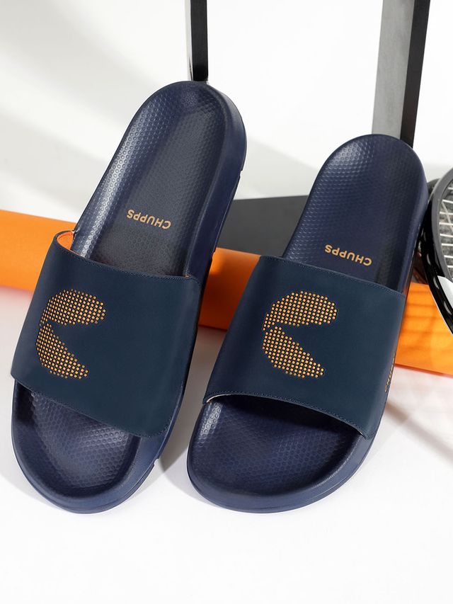 Chupps Mens DOT FUSION NAVY ORANGE Flip flop Sliders