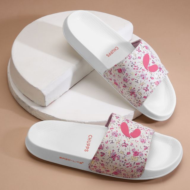 Chupps Womens GRACE White Pink Flip flop Sliders
