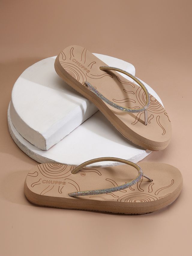 Chupps Womens SOLIS Beige Flip flop Sliders