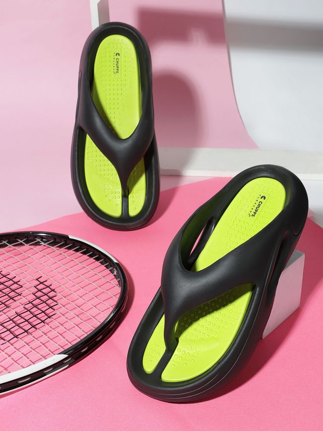 Chupps Mens Dune Black Neon Green Flip flop Sliders