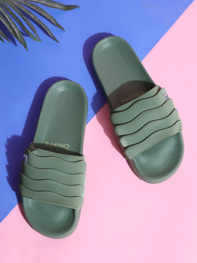 Chupps Womens Rose Green Flip flop Sliders