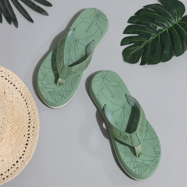 Chupps Womens FLORA Green Flip flop Sliders