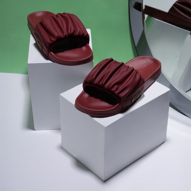 Chupps Womens RUFFEL Maroon Flip flop Sliders