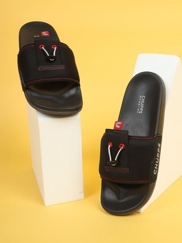 Chupps Mens Blaze Black Red Flip flop Sliders