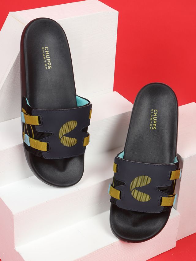 Chupps Mens Phantom Blue Black Flip flop Sliders