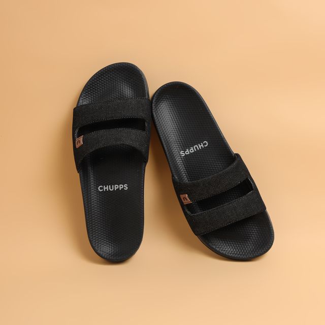 Chupps Womens Zella Denim Black Flip flop Sliders
