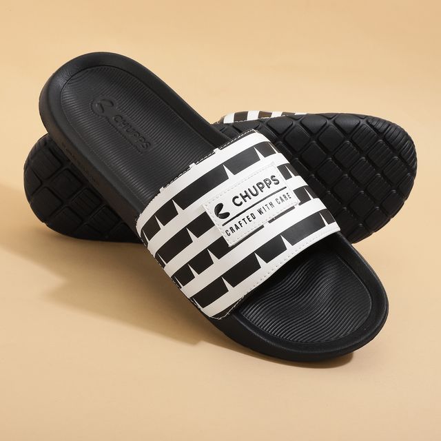 Chupps Mens Notch White Black Flip flop Sliders