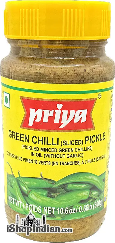 Priya Green Chili (Sliced) Pickle Without Garlic
