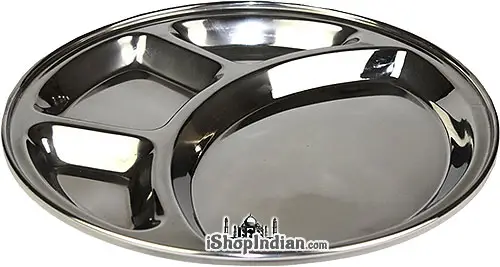 Stainless Steel Rimmed Plate With 4 Compartments (thali)   Round