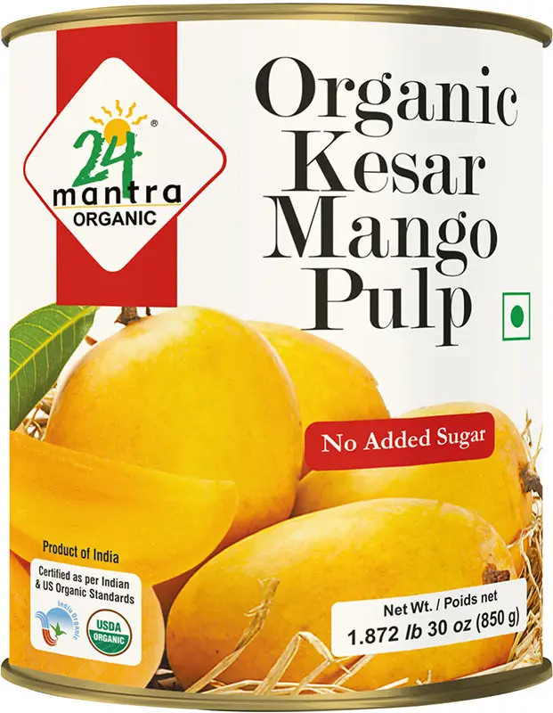 24 Mantra Organic Kesar Mango Pulp   No Added Sugar