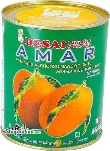 Desai Amar Ratnagiri Alphonso Mango Pulp With Alphonso Mango Tidbits   Natural (No Sugar Added)