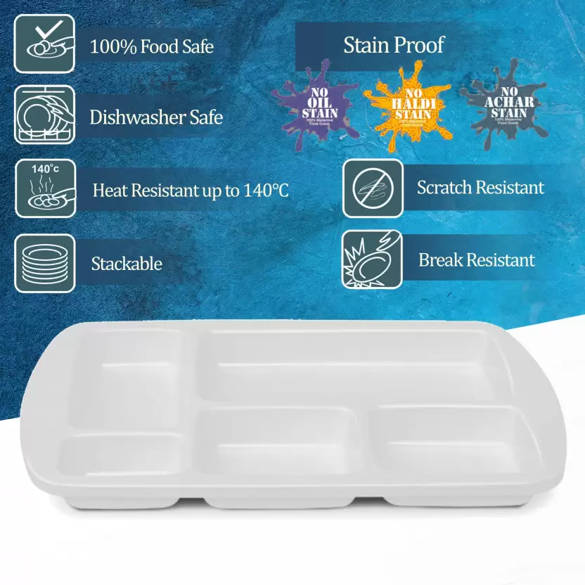 Partition Melamine Plate With 5 Compartment   Cream Color