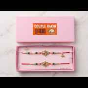 Red Thread Multicolor Beaded Couple Rakhi Set
