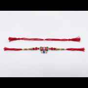 Red Thread Blue And Silver Beaded Rakhi