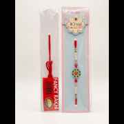 Red Thread Om Beaded Fancy Rakhi For Brother