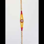 Yellow Beaded Thread Rakhi With Crystal Centerpiece