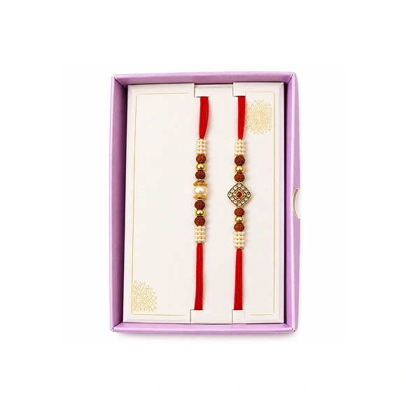 Stone Studded Red And Gold Rakhi
