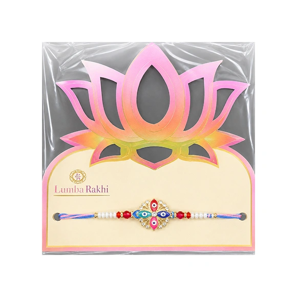 Blue Thread Multicolor Beaded Floral Rakhi For Brother