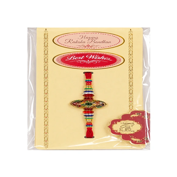 Red Thread Multicolor Beaded Floral Rakhi For Brother