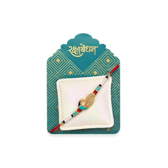Green Thread Beaded Stone Rakhi For Brother