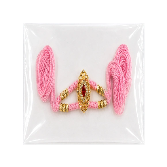 Pink Thread Golden Beaded Traditional Rakhi