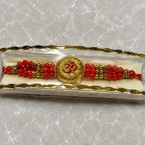 Om Red And Gold Beaded Rakhi For Brother