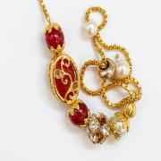 Red Stone & Pearl With Antique Gold Rakhi 