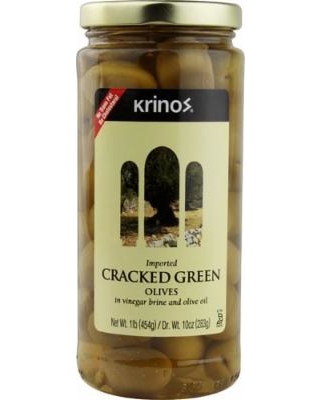 KRINOS CRACKED GREEN OLIVES 1 Lbs