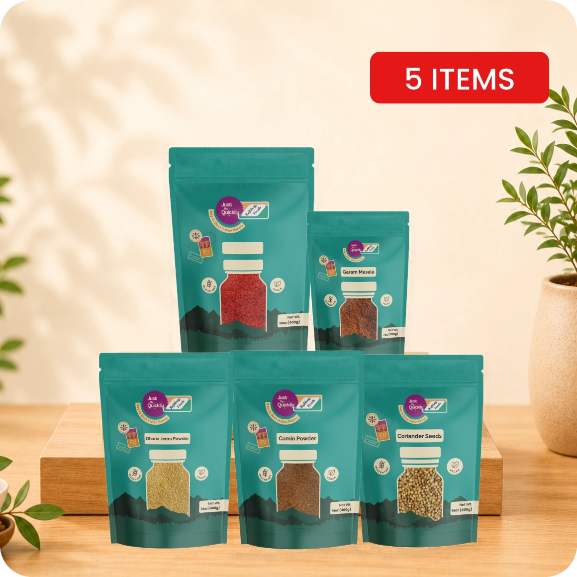 Spice Refill Kit Cumin Coriander Garam Masala 5 Pack