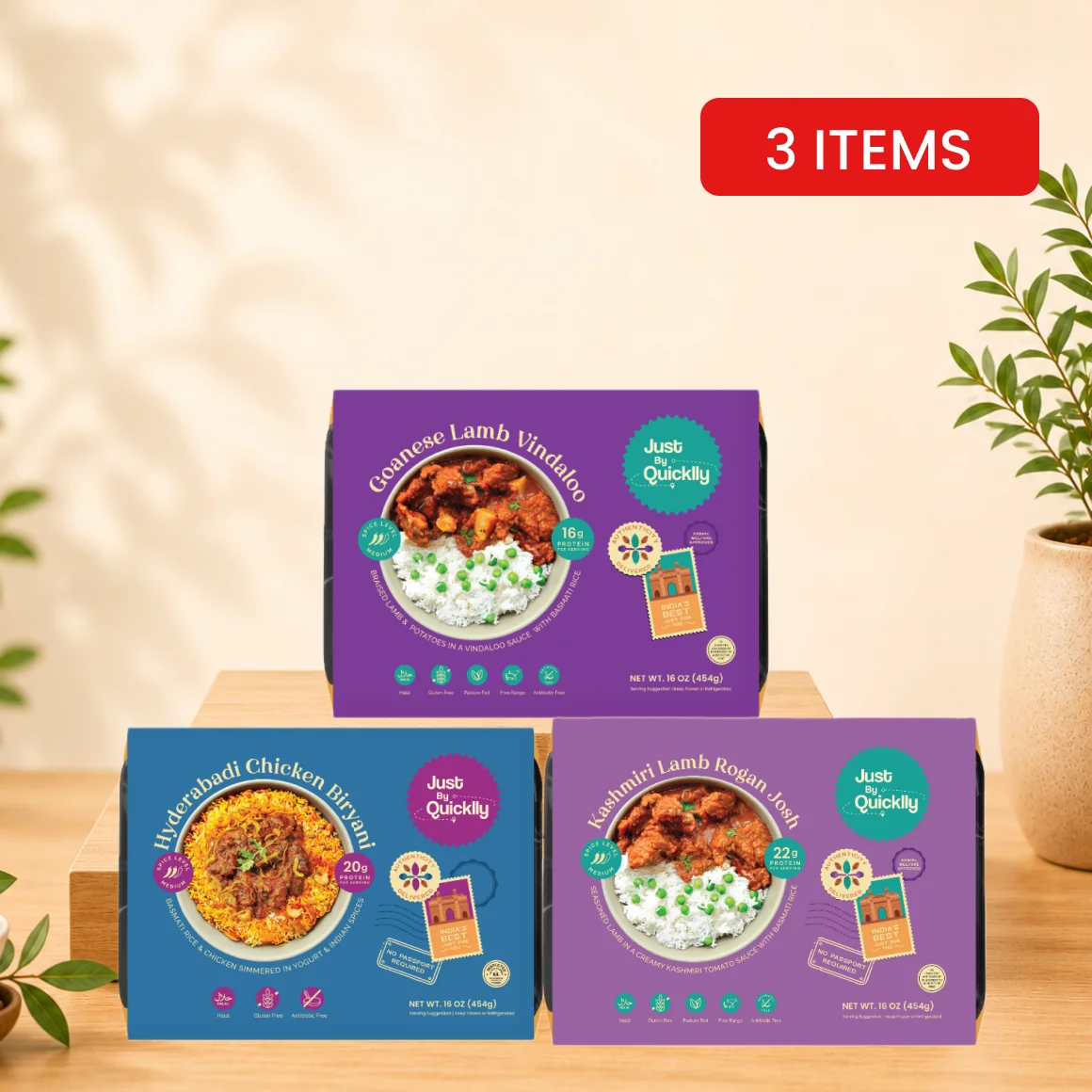 Non Veg Dinner Trio Chicken Biryani Rogan Josh Vindaloo 16oz 3 Pack