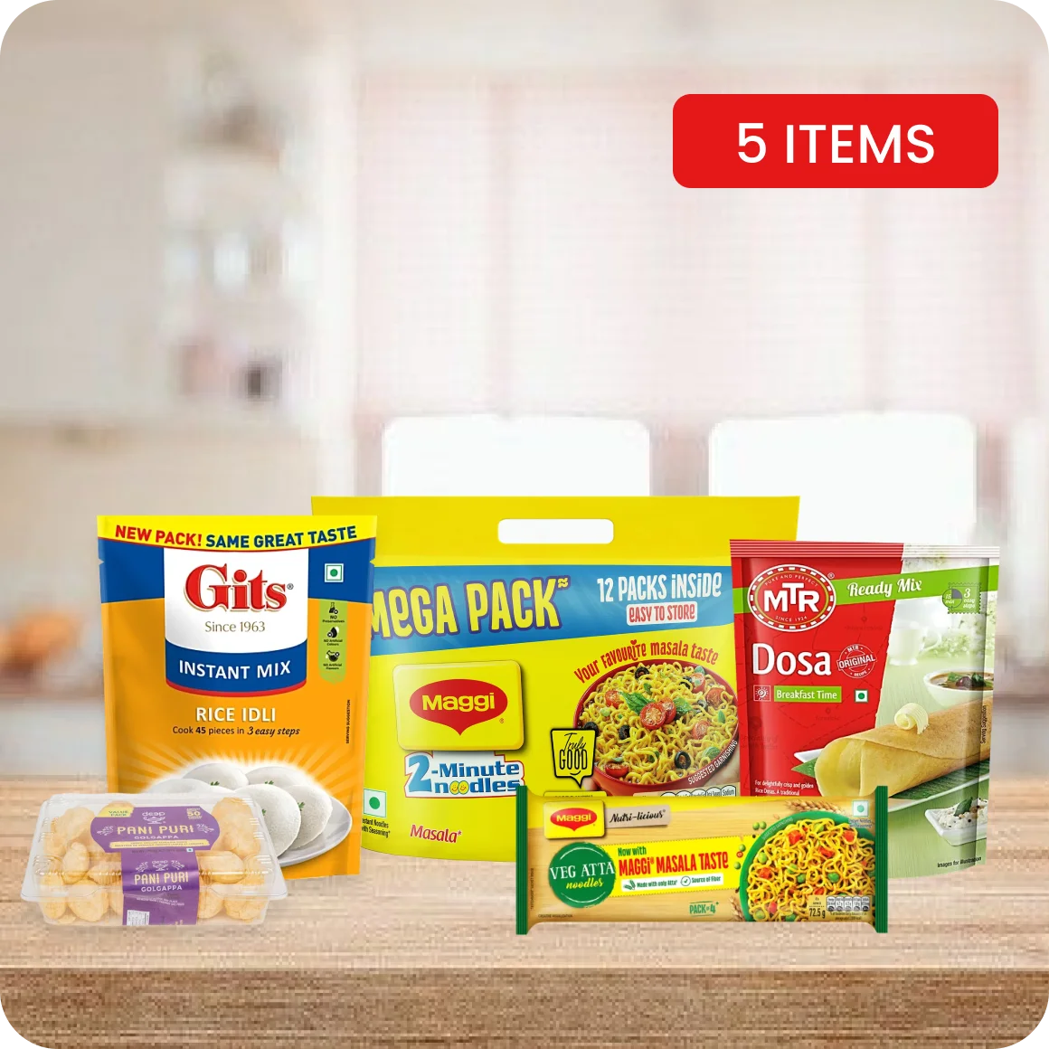 Quick Meal Combo Maggi Dosa Idli Pani Puri 5 Pack