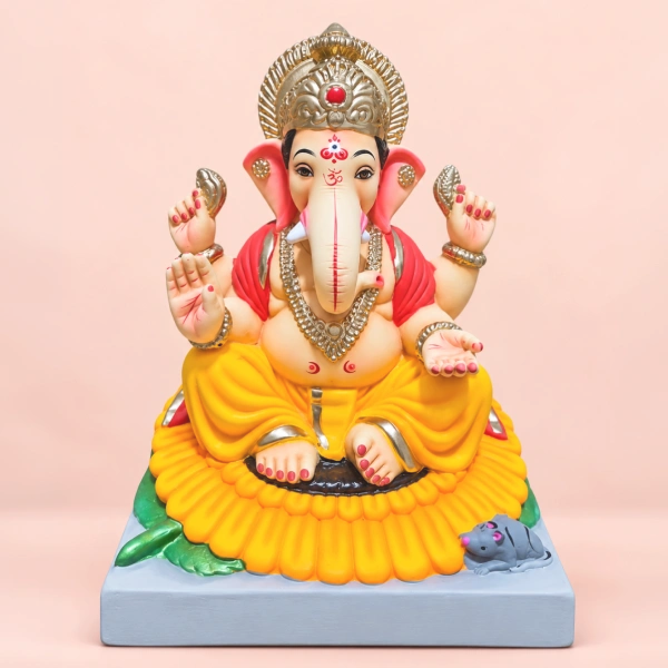 Traditional Ganesh Idol With Surya Phool Design 9 Inch