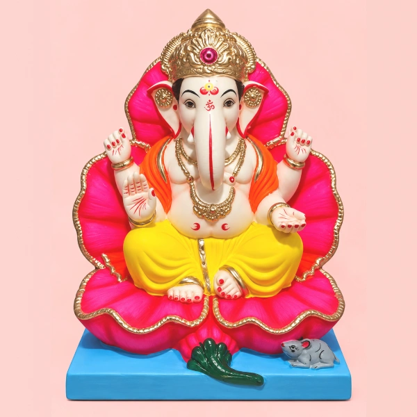 Eco Friendly Ganesh Idol With Jaswandh Design 12 Inch