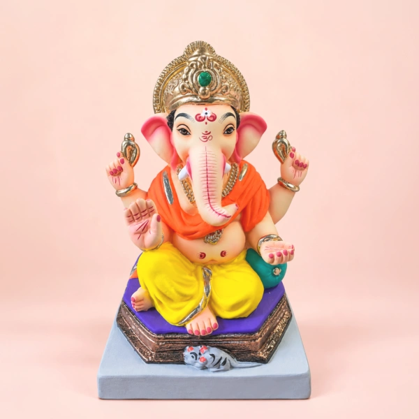 Hand Painted Clay Ganesh Idol With Traditional Tilak Design 12 Inch