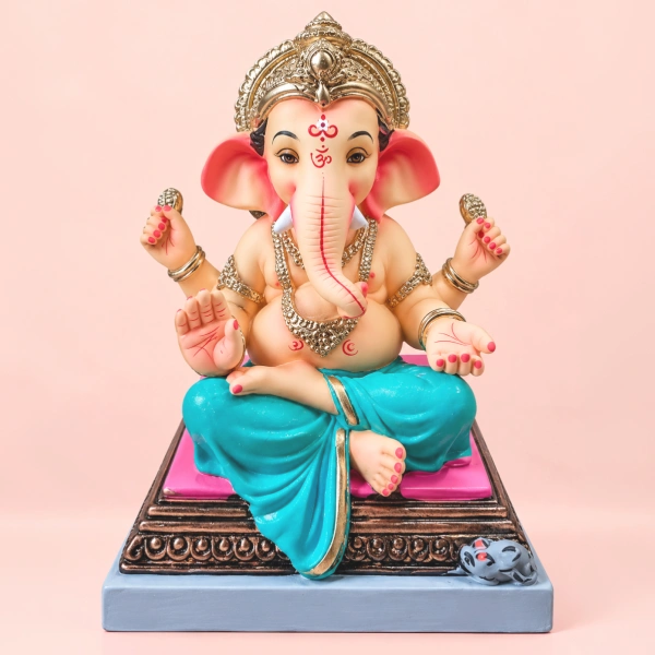 Traditional Paper Ganesh Idol In Padmasan Pose 12 Inch