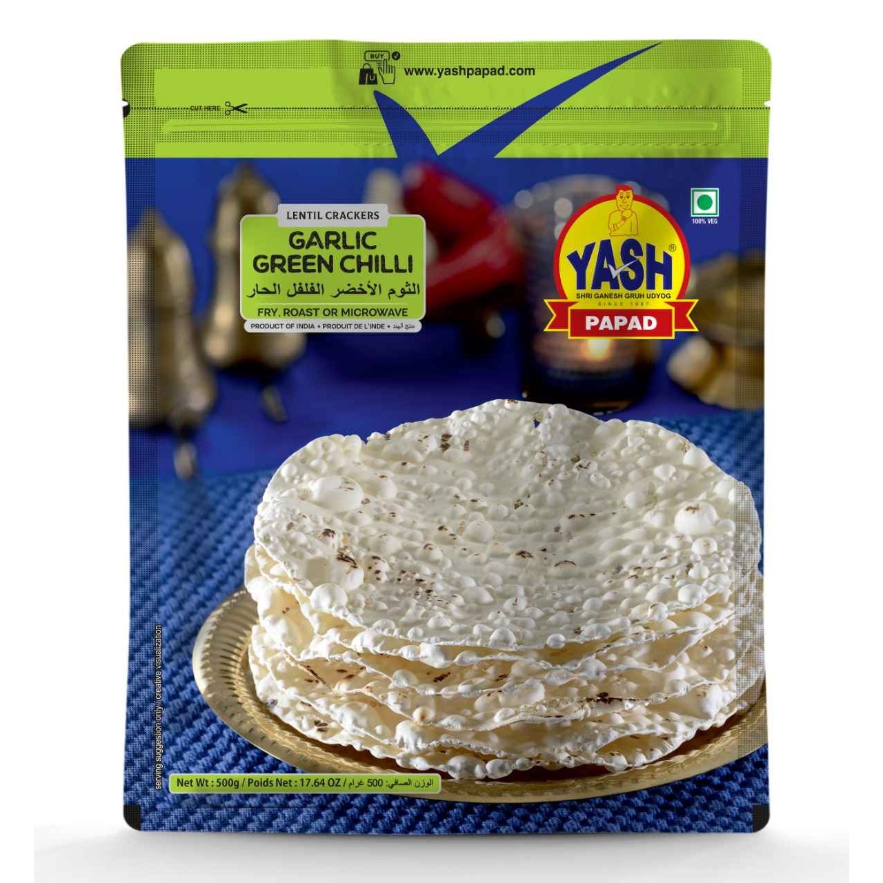Yash Garlic Green Chili Papad 200 GM