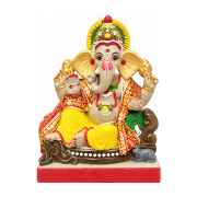 Traditional Clay Ganesh Idol With Decorative Throne Base 10 Inch