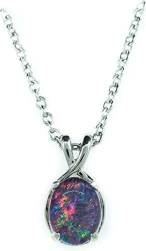 Australian Opal Jewelry  Dainty Australian Triplets Opal Necklace Pendant in Sterling Silver White Gold Plated Womens Jewelry